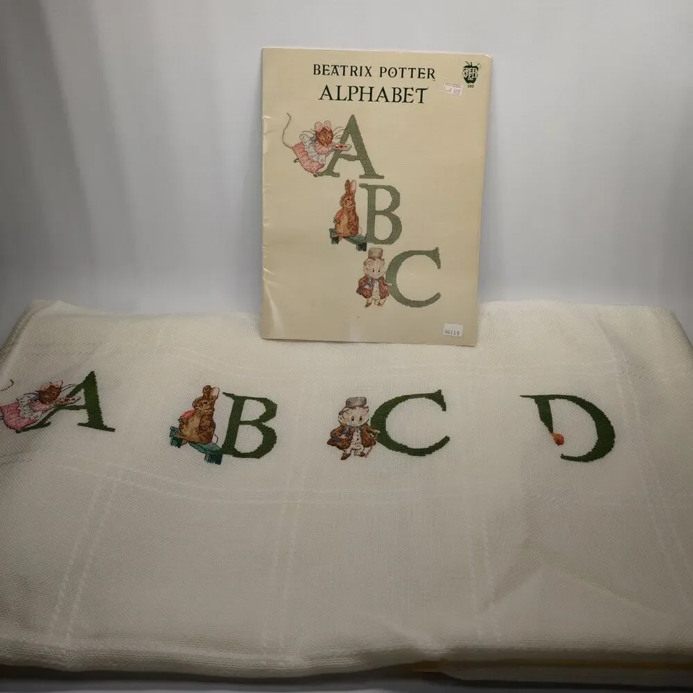 Beatrix Potter Cross Stitch Throw Afghan Alphabet Nursery Part Completed Vintage